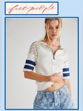 🆕 Free People Sun Glow Top Lace Crochet Raglan zipper